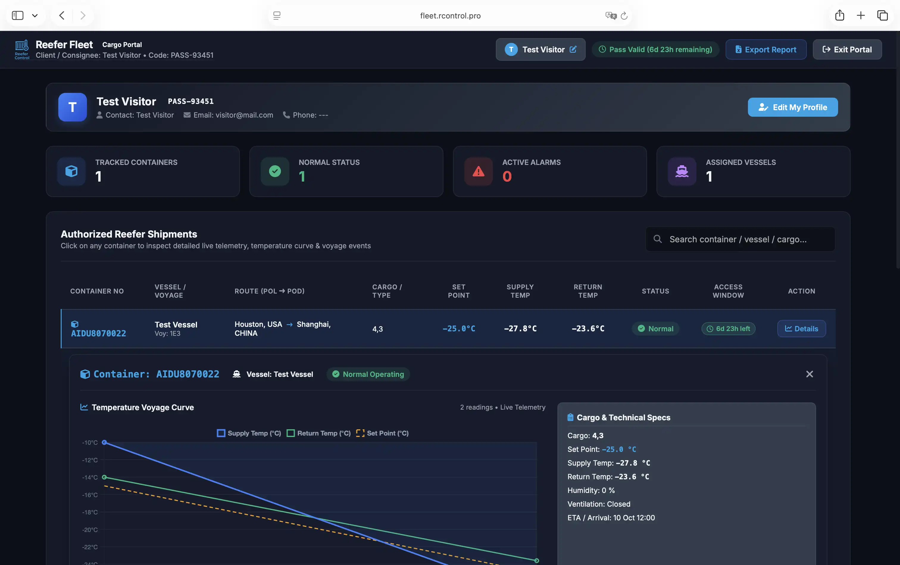 ReeferControl Fleet Dashboard — Visitor Portal