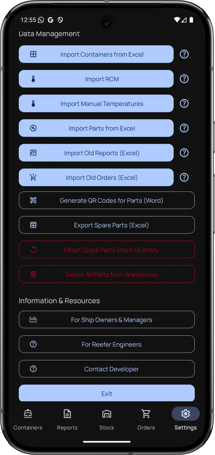 ReeferControl Android Mobile App — USB Data Transfer & Backup