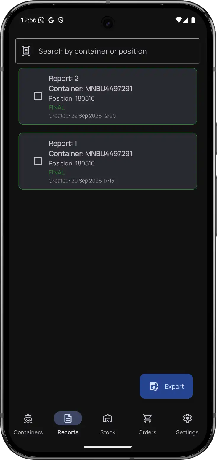 ReeferControl Android Mobile App — Daily Deck Reports