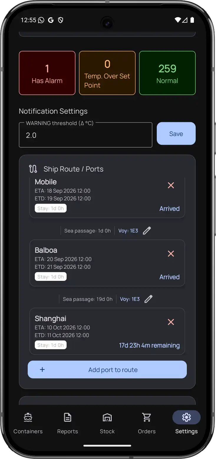 ReeferControl Android Mobile App — Inspection Rounds Schedule