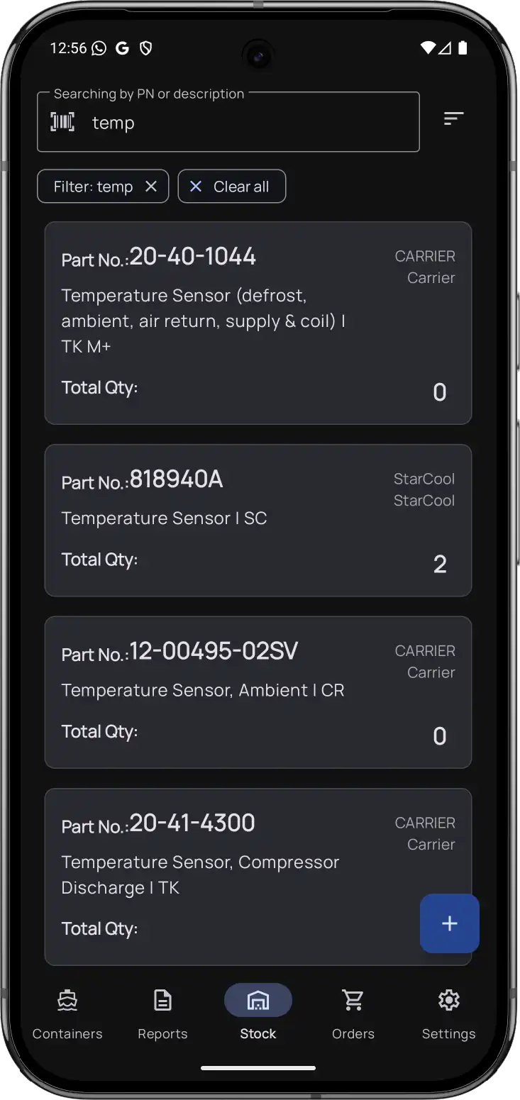ReeferControl Android Mobile App — Spare Parts Inventory