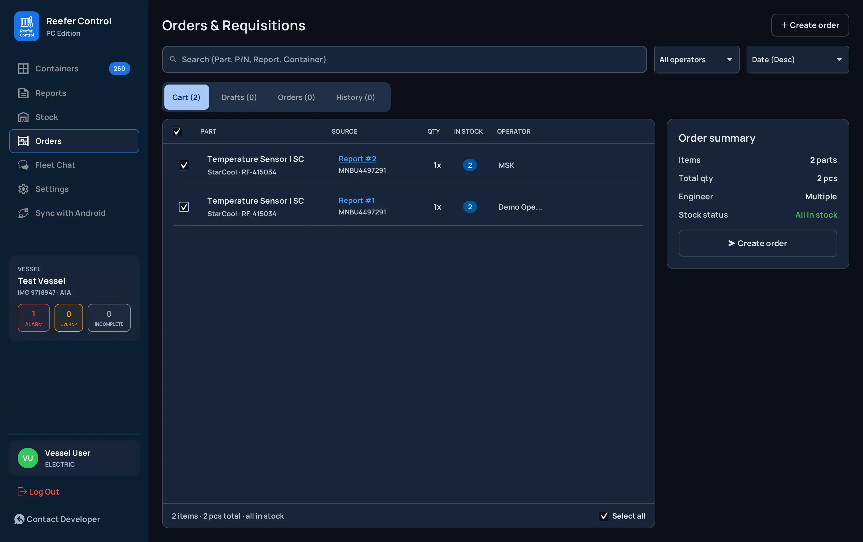 ReeferControl PC Hub — Store Orders & Requisition Manifest