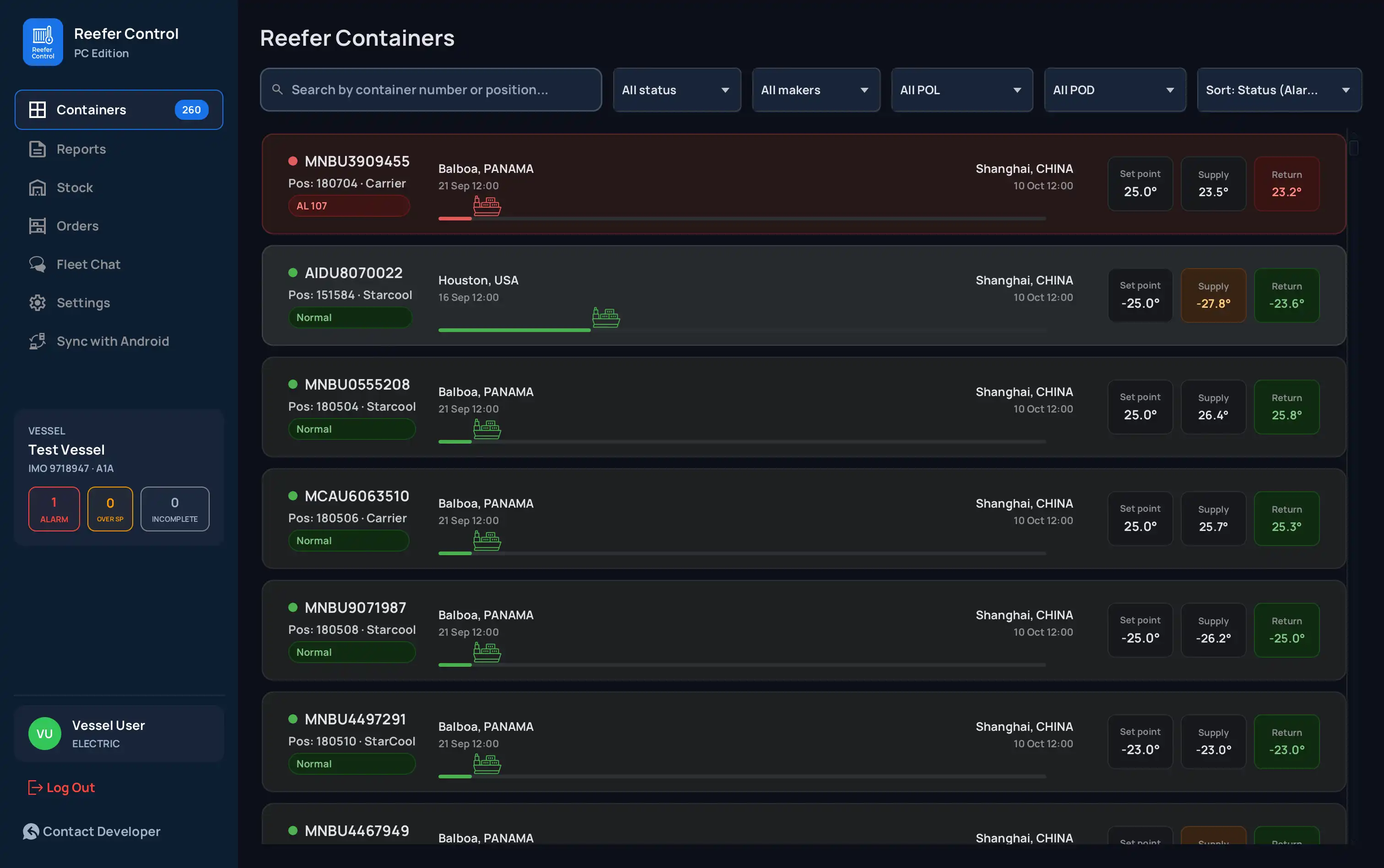 ReeferControl PC Hub — Master Bay Grid & Status