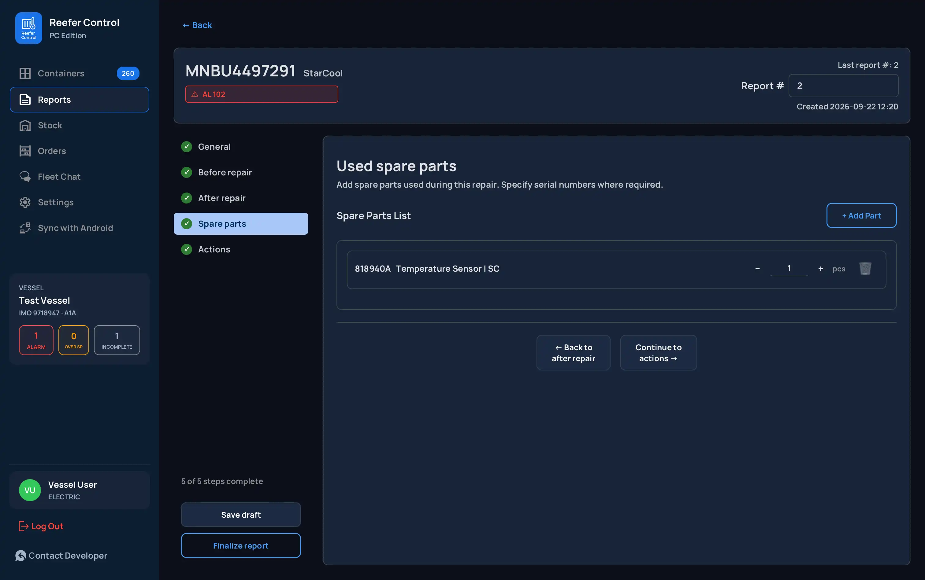 ReeferControl PC Hub — Malfunction reports