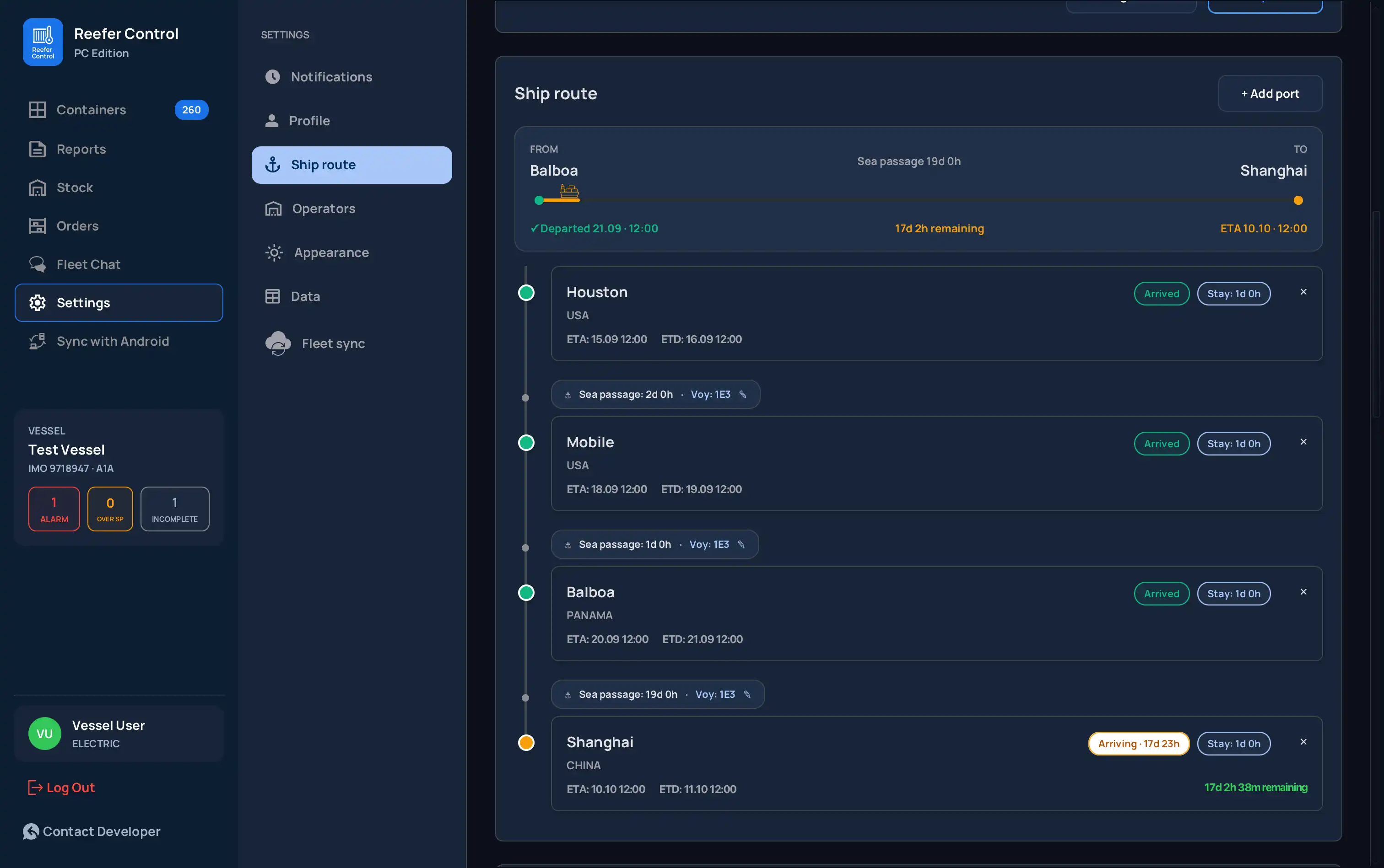 ReeferControl PC Hub — Voyage & Inspection Round Schedule